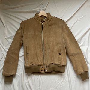 suede bomber jacket with sherpa lining